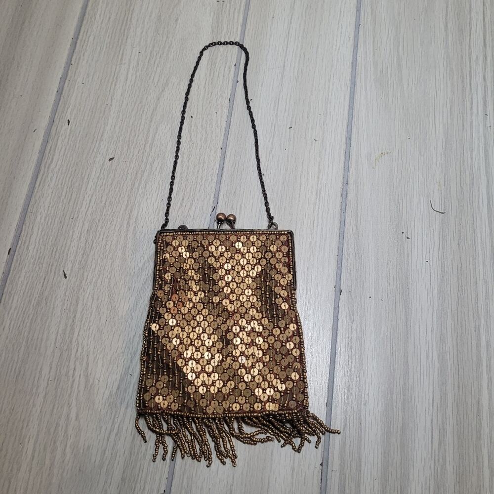 Vtg K.C. Malhan India Fully Beaded Gold Sequined Evening Bag Special Occasion